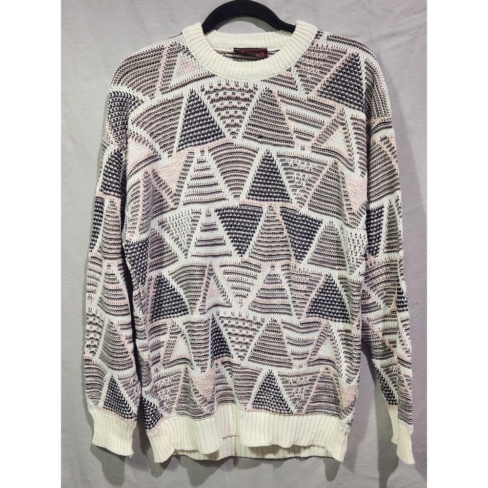 VTG 90s Bachrach Sweater Mens Medium Tan Peach Black Coogie Style‎ Cosby Grandpa